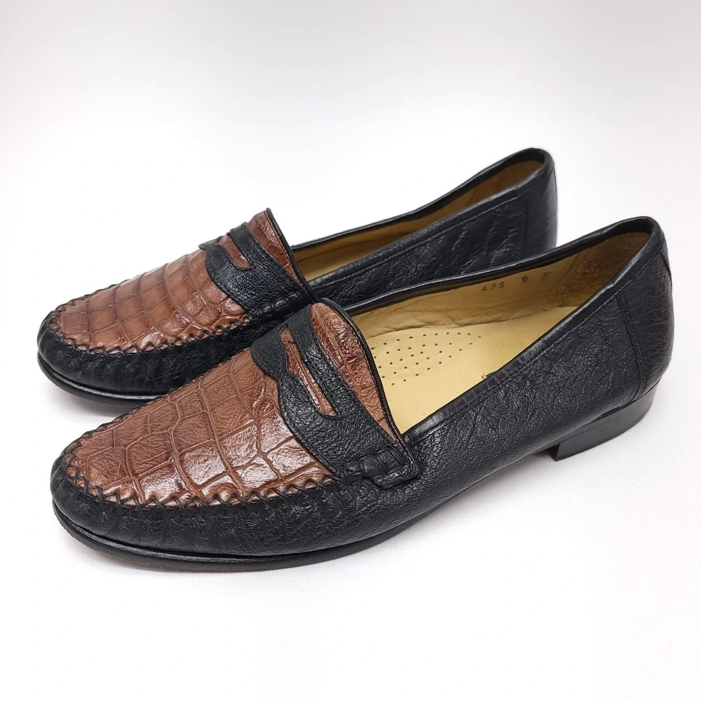 Zelli‎ Mens Crocodile Ostrich Penny Loafer Slip on Shoes Size 9